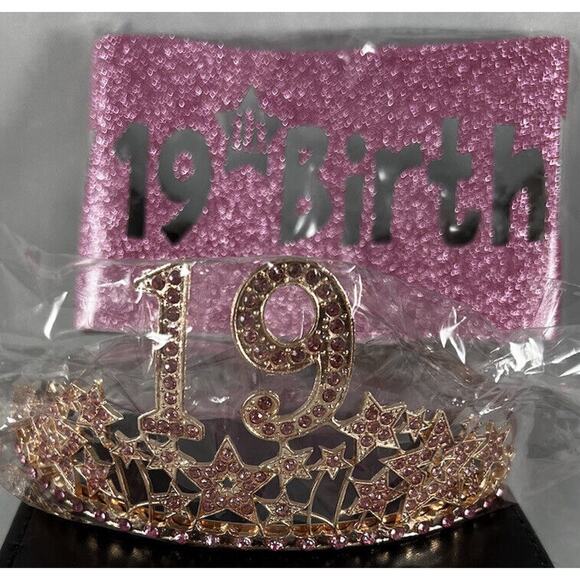 19Th Birthday Rose Gold Sash for Girls, Rose Gold Birthday Star Crown 19 - Picture 1 of 3